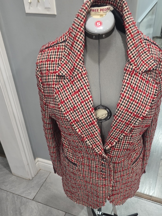 Free People Jackets & Blazers - Free People Red and Black Houndstooth Blazer